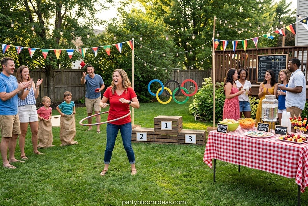 Summer Olympics themed backyard games for families and large groups.