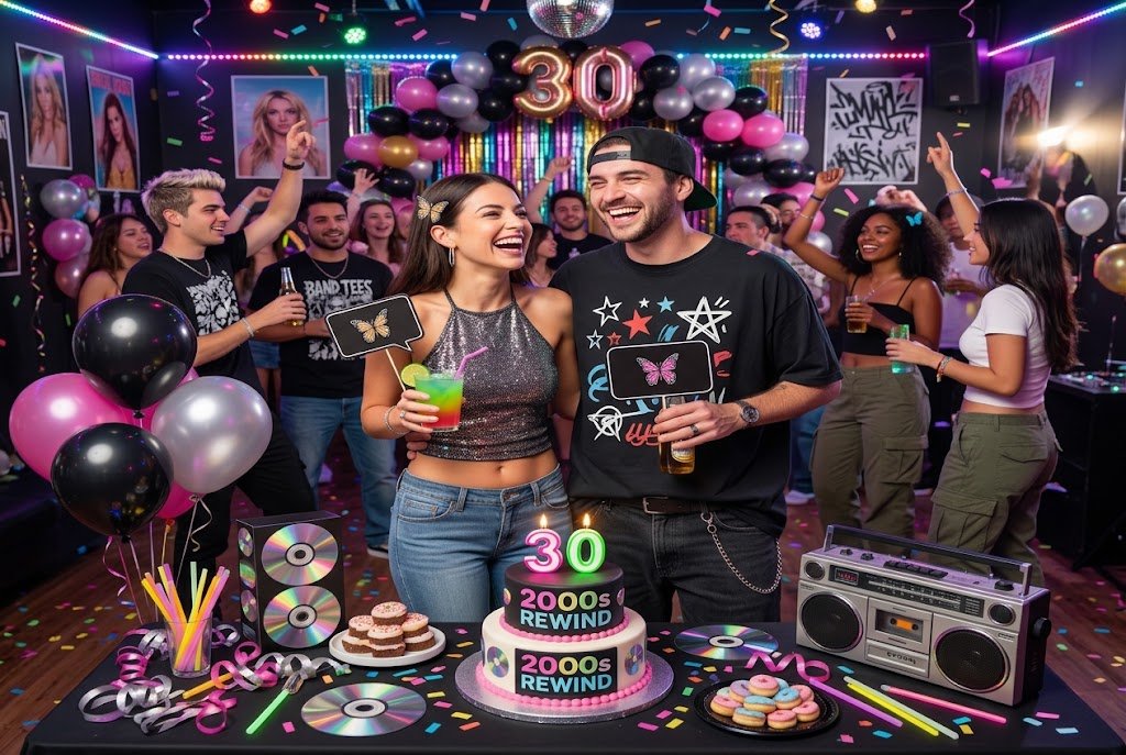 Nostalgic 2000s-themed birthday party with retro decorations and throwback vibes.