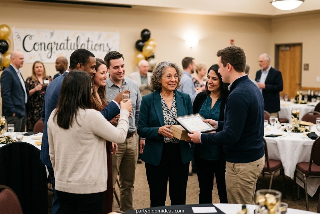 Profession-themed retirement celebration honoring a teacher, nurse, or longtime employee