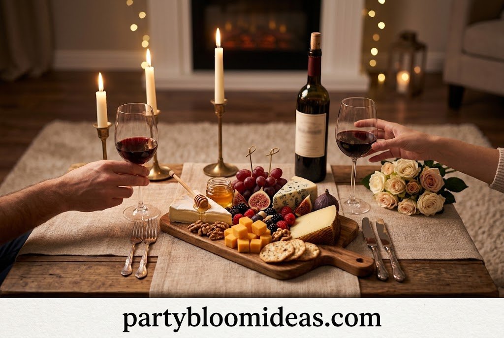 Affordable wine and cheese party setup with budget-friendly wines, cheeses, crackers, and grapes.