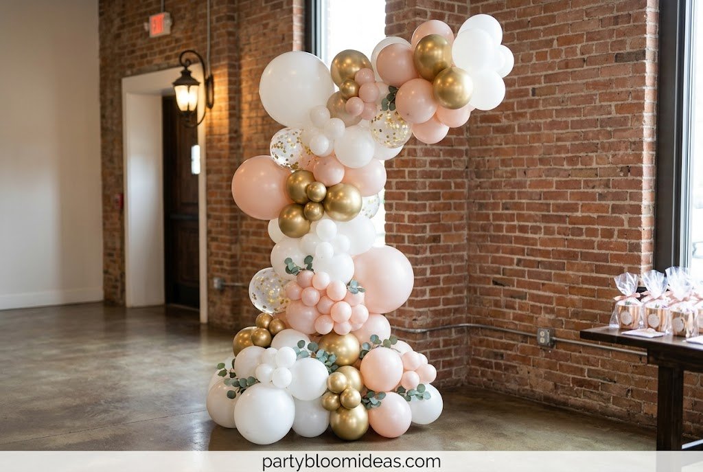 Structured balloon arch featuring evenly arranged balloons in a symmetrical grid pattern